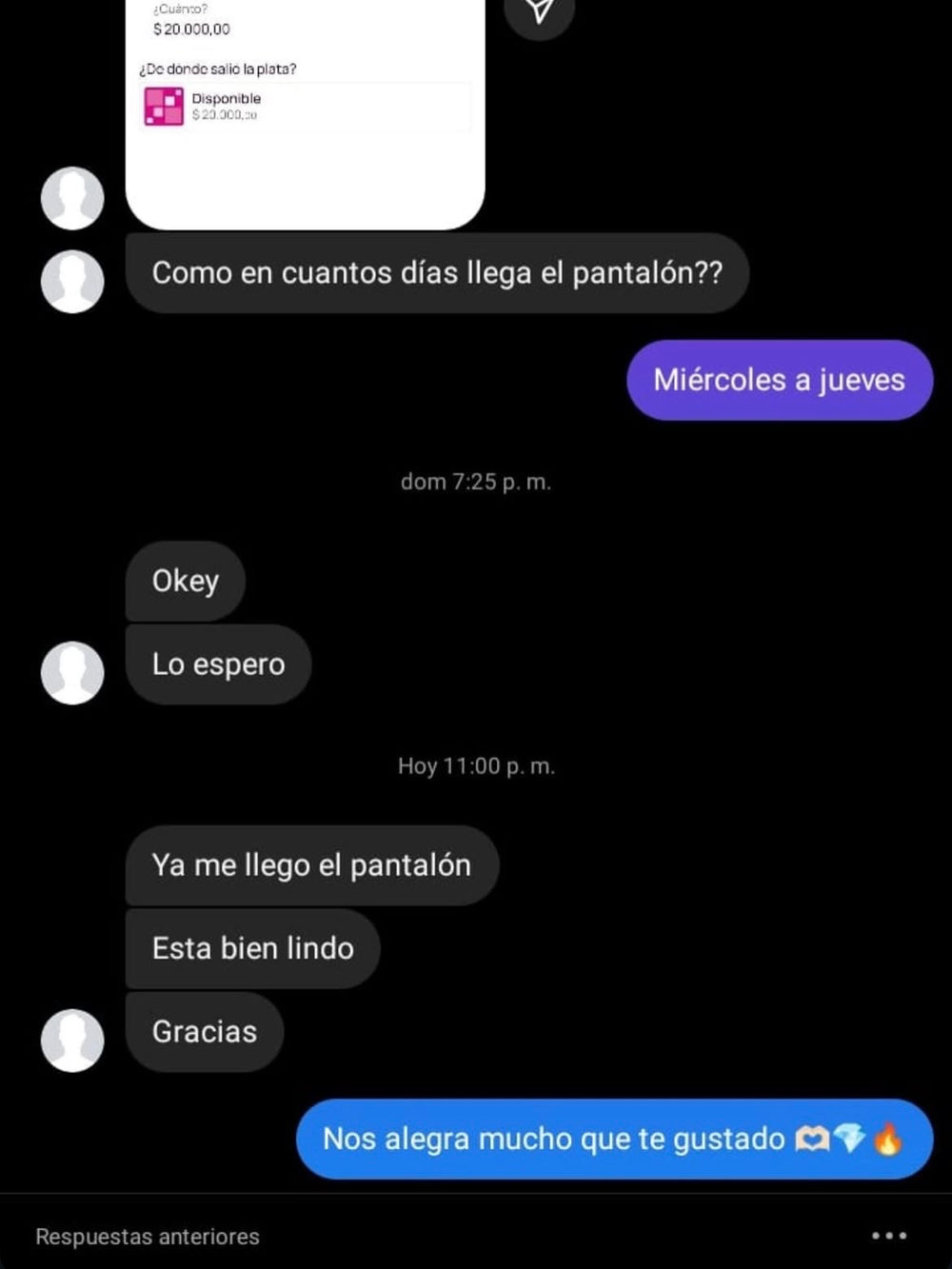 Mensaje de un cliente