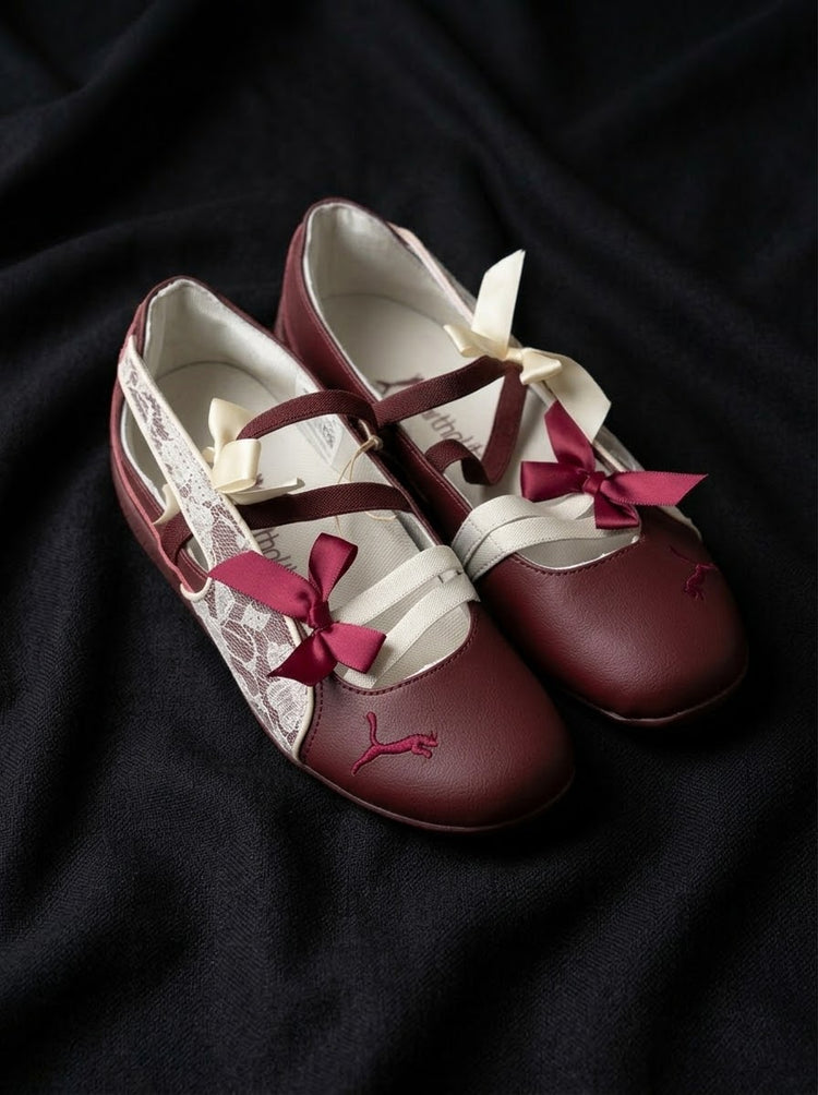 Puma Mary Jane / Ballerina Vinotinto con Encaje y Moños