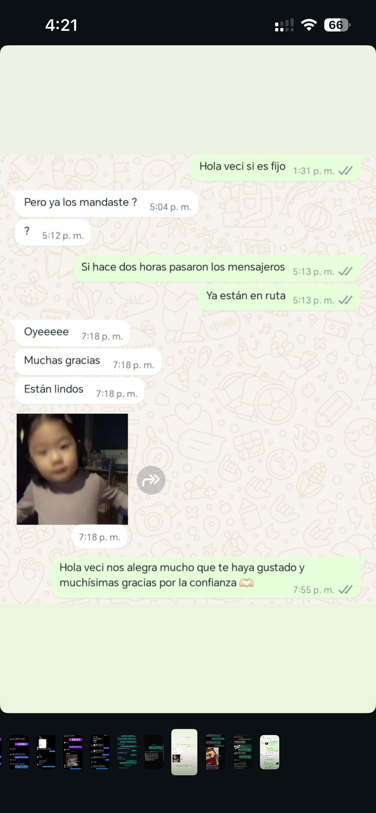 Pantallazo de un cliente de Street SMG: Muchas gracias. Están lindos