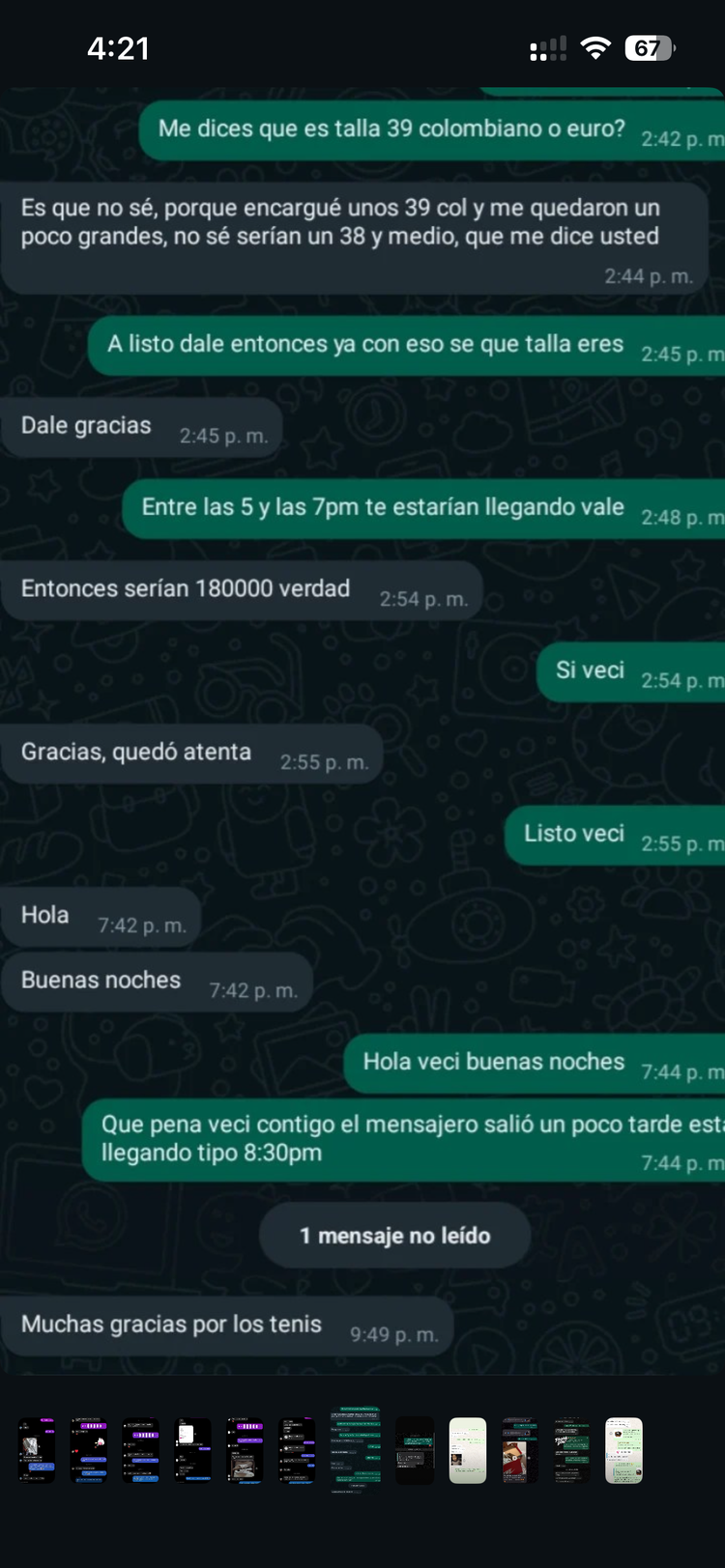Pantallazo de un cliente de Street SMG: Muchas gracias por los tenis