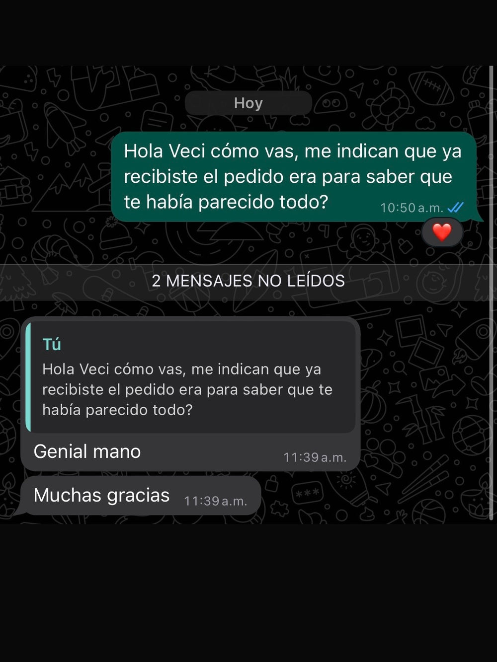 Mensaje de un cliente