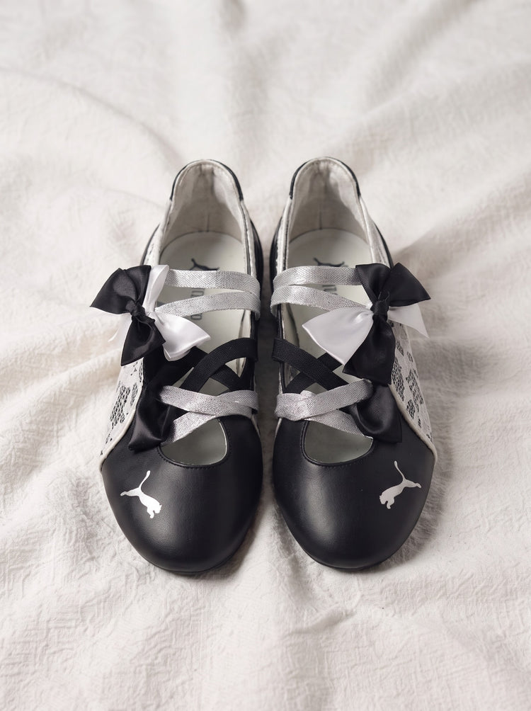 Puma Mary Jane / Ballerina Negro con Encaje Blanco y Moños