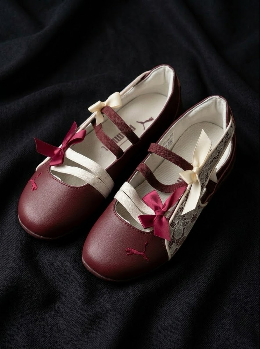 Puma Mary Jane / Ballerina Vinotinto con Encaje y Moños