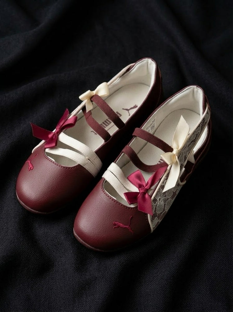 Puma Mary Jane / Ballerina Vinotinto con Encaje y Moños