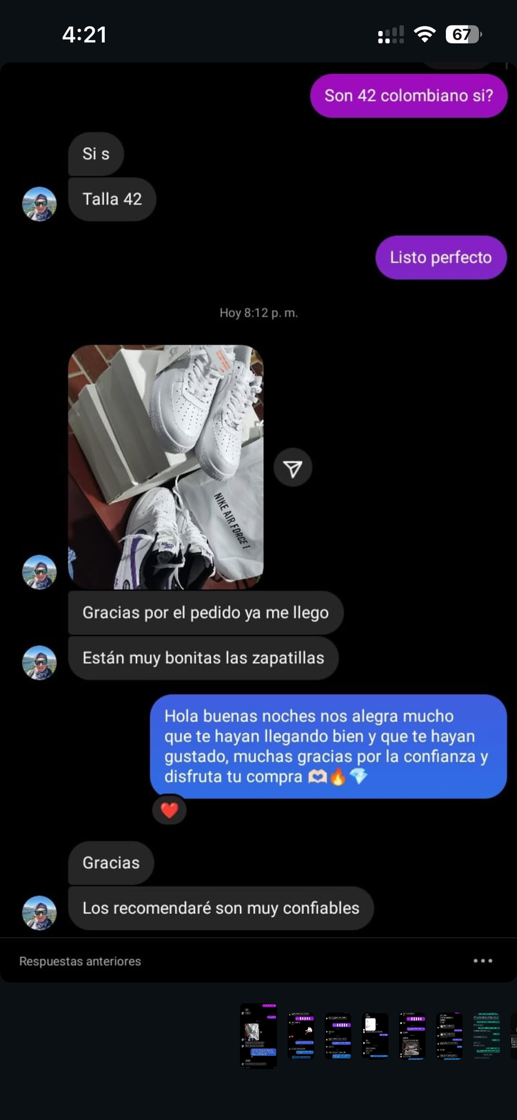 Pantallazo de un cliente de Street SMG: Los recomendaré, son muy confiables