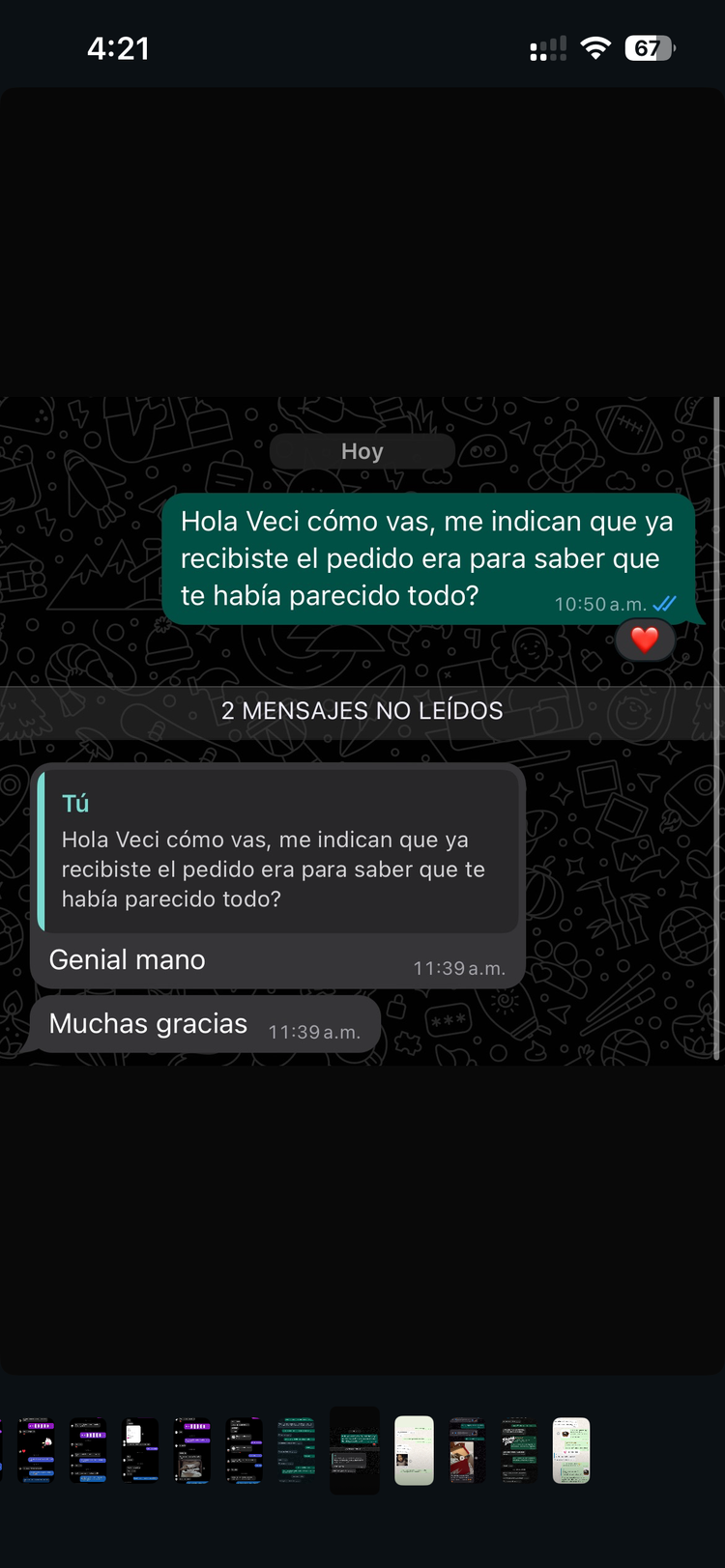 Pantallazo de un cliente de Street SMG: Genial mano, muchas gracias