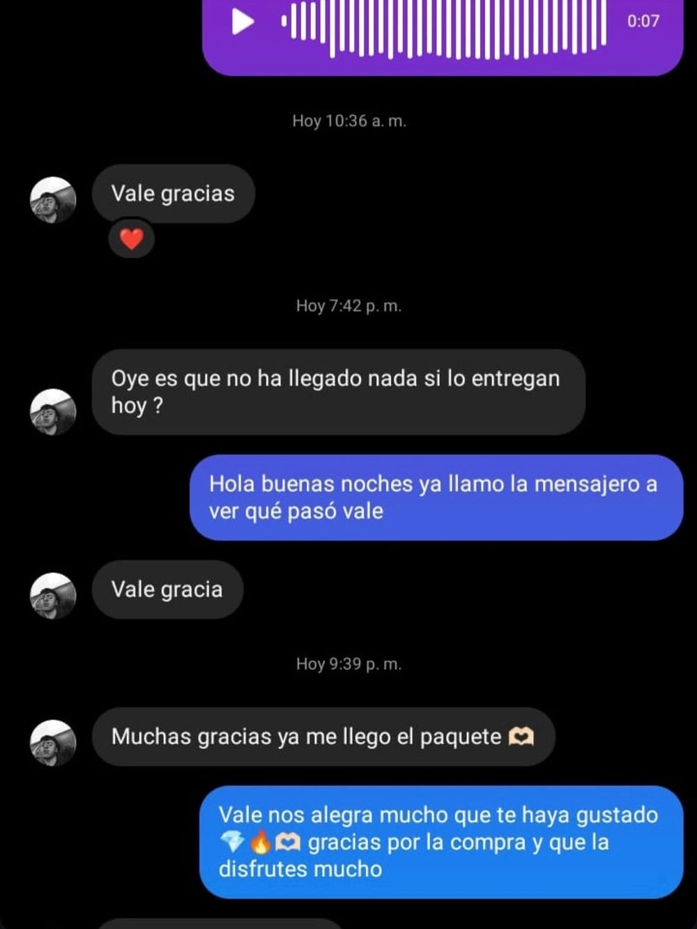 Mensaje de un cliente